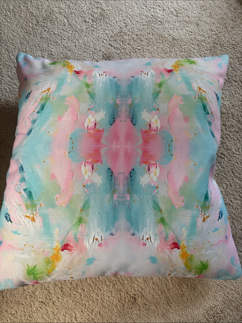 Watercolor Pastel Decorative Pillow - Pink & Aqua